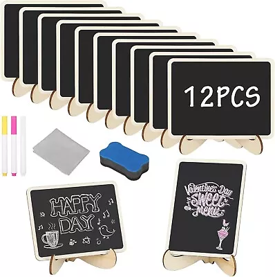 12Pcs Chalk Boards For Tables Wooden Memo Chalkboard Place Cards Food Signs • £9.58