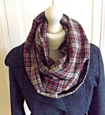 Handmade Brushed Cotton Tartan Infinity Scarf Soft Warm Cosy Winter Autumn Gift • £13