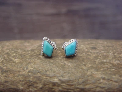 $19.99 • Buy Zuni Indian Sterling Silver Diamond Turquoise Post Earrings By Mahkee