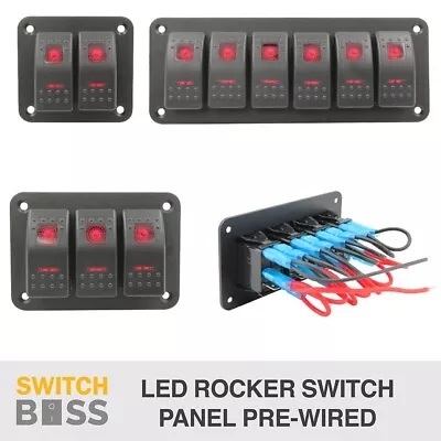 Rocker Switch Gang Panel RED LED SIZE 1 2 3 4 5 6 7 8 - 4x4 Boat Caravan Marine • $48