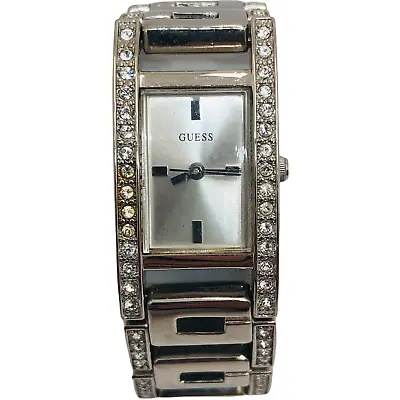 Guess Ladies Crystal Tank Style Silver Dial Stainless Steel Quartz Watch • $39.99