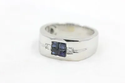 Men's Natural Blue Sapphire & Diamond Ring 14K White Gold 1.20 CTW Size 10 • $825