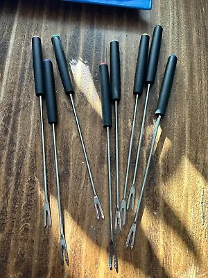Vintage Fondue Forks Sticks Set Of 8 Different Colored Ends Good Condition • $16.19