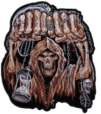 FIST AND REAPER SKULL EMBROIDERED JACKET BACK PATCH |iron On Or Sew    12 X10  • $21.99