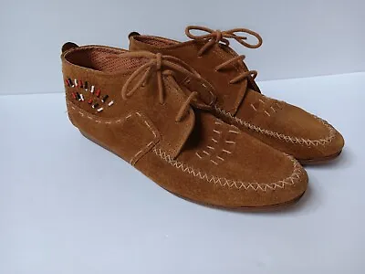 $35 • Buy Hunters Run Moccasin Ankle Bootie/Shoes, Beaded Accent Womens 10M Brown Leather