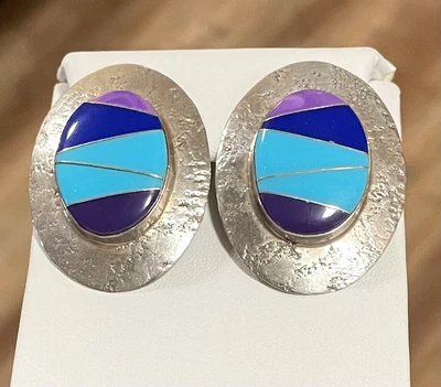 $55 • Buy Vintage Sterling Silver Navajo Earrings Signed Fred Maloney