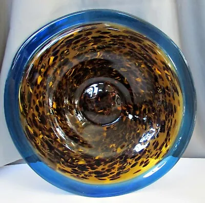 Large Tortoise Glass Bowl With Wide Clear Blue Margin • $75