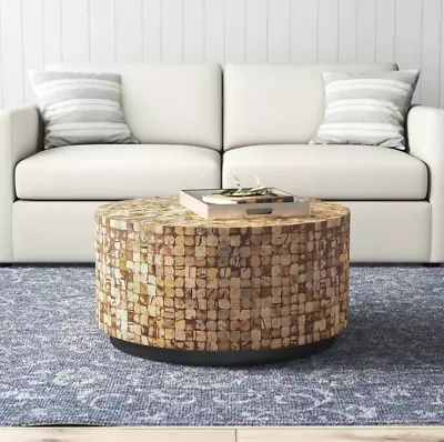 Coffee Table Rustic Round Handcrafted Distressed Reclaimed Natural Mosaic Square • $409.99