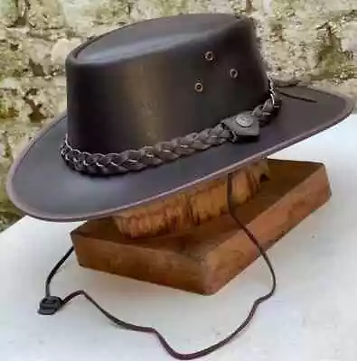 Australian Genuine Leather Western Outback Bush Cowboy Hat Handmade Brown • £17.95