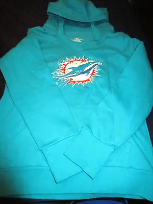 New Nfl Womens V Neck Miami Dolphins Hoodie Hooded Sweatshirt Dolphins Blue Xl • $24.29