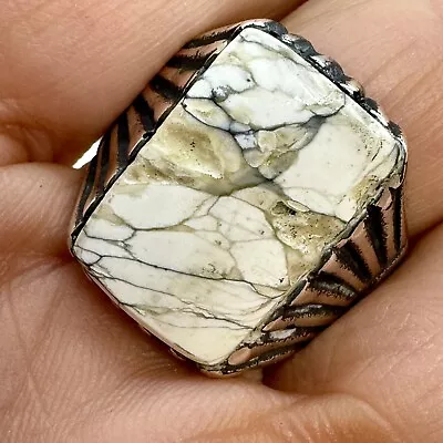 Men's White Buffalo Turquoise Ring Sz 12 Sterling Silver Southwestern Handmade • $83.94