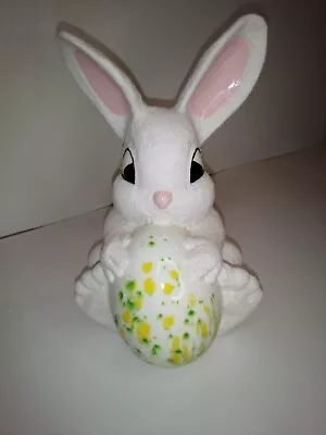 Vintage Easter Bunny Rabbit With Easter Egg Figurine White 6 Inch Use Wear • $10.99