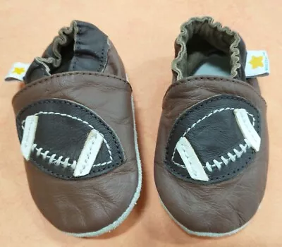 Mini Star Leather Infant Baby Crib Shoes~FOOTBALL~Size 6-12 M~Brown~ • $7.49