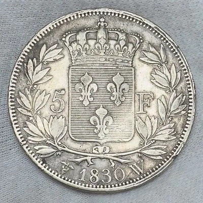 SCARCE - 1830-W (Lille) 5 Francs Charles X (2nd Type) KM 728.13 Silver Coin • $55