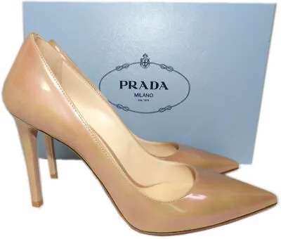 £244.76 • Buy Prada Beige Patent Leather Classic Pointy Toe Pumps Shoes 38.5 Heels