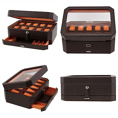 WOLF Windsor 10 Piece Watch Box And Jewelry Drawer 458606 Brown Orange BRAND NEW • $458.56