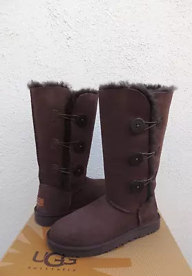 Ugg Bailey Button Triplet Ii Chocolate Suede/ Sheepskin Boots Us 5/ Eur 36 ~new • £136.19