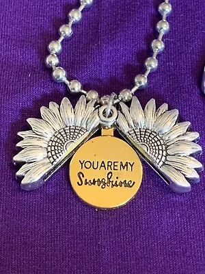 You Are My Sunshine Sunflower Pendant Locket Necklace Silver & Gold Tone • £8