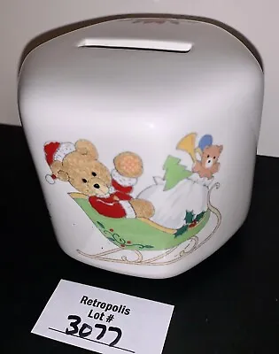 Vintage Ceramic Hexagon Shaped Christmas Bears Holiday Coin Bank • $17.10