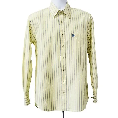 Cinch Pearl Snap Shirt Western Large Mens Long Sleeves Button Up Yellow Striped • $16