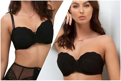 Charnos Opera Black Full Cup Underwired Multiway Strapless Bra 182303 | 38C • £9.95
