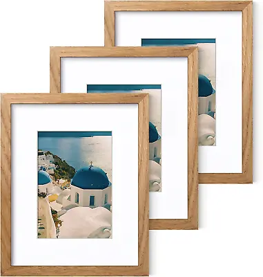 8X10 Picture Frame With Mat For 5X7 Solid Oak Wood Picture Frames Set Of 3 Pack • £55.10