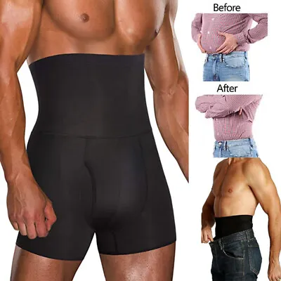 Men's Compression High Waist Boxer Tummy Control Body Shaper Girdle Underwear • £9.79