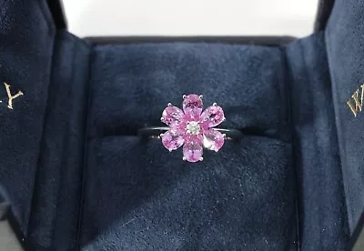 2Ct Pear Cut Lab Created Pink Sapphire Flower Ring 14K White Gold Plated • $69.11