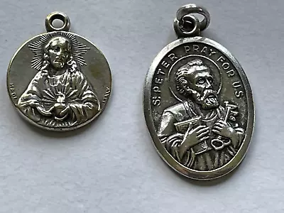 2 Vintage Medals - St Peter & Church - Mary W/Child & Sacred Heart Of Jesus • $25