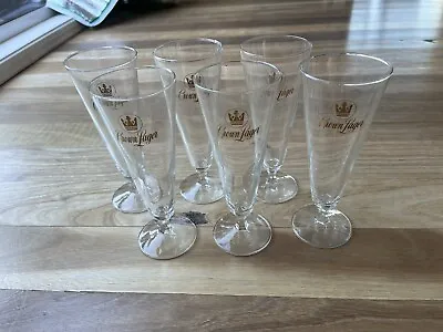 6 X 300ml Crown Lager Beer Glass Gold Logo - Very Good Condition • $45