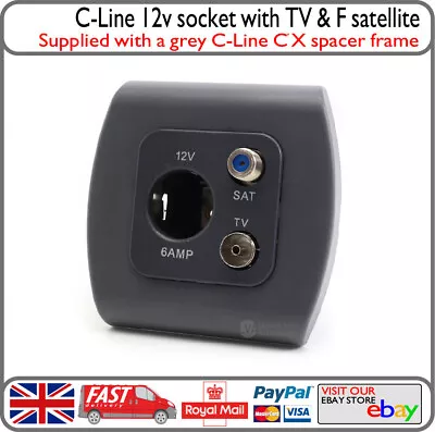 Grey C-Line 12v DC Power Socket W/ TV Coaxial And F Type Satellite Caravan Barge • £17.99