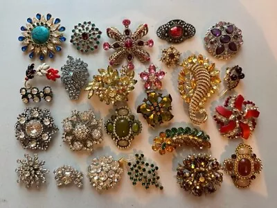 Lot Of 25 Rhinestone Brooches Pins: Tiered Starburst Opaque Colorful Vintage • $82
