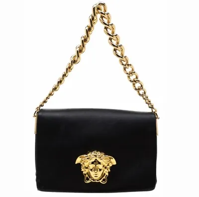 $1900 Versace Nappa Palazzo Sultan Leather Black Medusa Gold Chain Shoulder Bag • $699.99