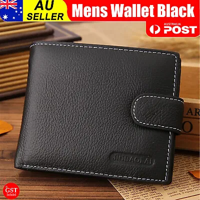 $18.99 • Buy Mens Wallet Black Bi Fold With Top Layer Cowhide Leather Card Slots Coin Pocket