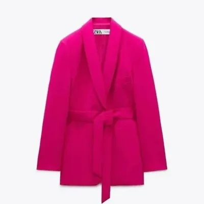 Zara Belted Tuxedo Collar Blazer Neon Fuschia: Various Sizes S M L Xl Bnwt • £141.54