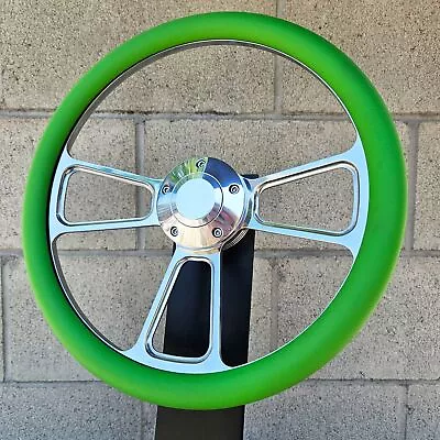 14  Green Vinyl Billet Half Wrap Steering Wheel Horn Chevy Muscle C10 Ford Rod • $123.49