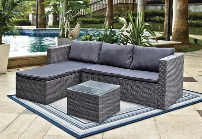 3pc Lounge Set Outdoor Furniture Rattan Wicker Chair Sofa Glass Coffee Table • $299.99