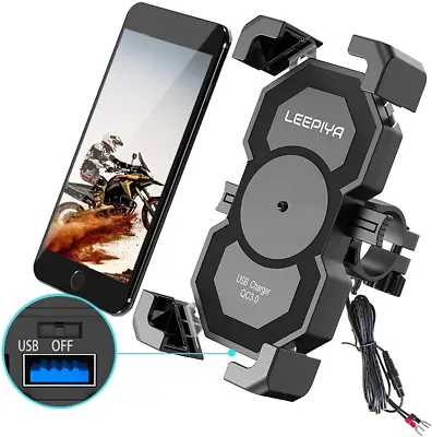 Leepiya Motorcycle Cell Phone Mount With USB Quick Charger 3.0 Mount On 2-3CM • $28.26