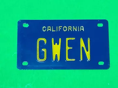 VTG. Blue California Metal Bike License Plate Personalized  GWEN  1960's-70s • $9.95