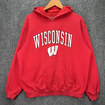 $27.95 • Buy Vintage Wisconsin Badgers Hoodie XL Red College Spell Out Sports University 90s