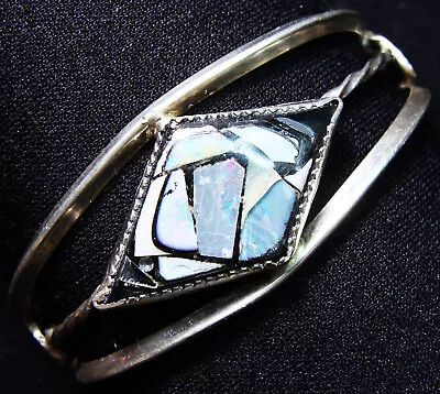 Vintage Southwestern Sterling Silver INLAID NATURAL OPAL MOSAIC Cuff Bracelet • $19.99