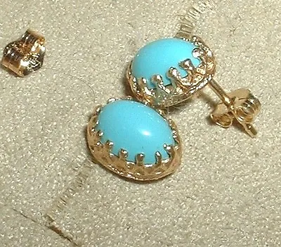 Vintage 14k Gorgeous Blue Turquoise Earrings  Fine Quality Fancy Setting 2 Ctw • $249.99