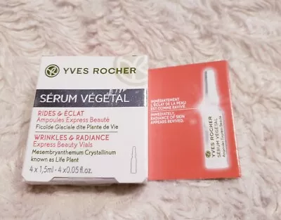 $26.66 • Buy YVES ROCHER Serum Vegetal Wrinkles Radiance Express Beauty Vials 4 X .05 Oz Ea