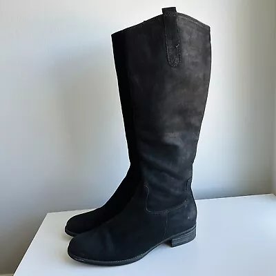 Gabor Woman’s Tall Black Leather Knee High Boots Sleek US Size 8.5 UK 5.5 • $29.99