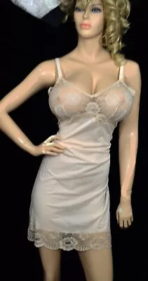 VTG Val Mode Sheer FANCY Lace Top Beige Nude Full Slip 38 40 L • $41