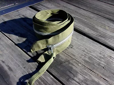 One...military Surplus Zipper 62 In Green  Tent Tarp Canvas  Truck  Fix  Us Army • $8.35