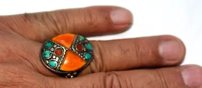 Vintage Turquoise Stone Tibetan Silver Alloy Ring Size 9.( Us ) • $5.99