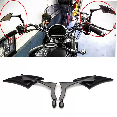 Black Blade Motorcycle Rear View Side Mirrors For Harley Bobber Chopper Cruiser • $39.11