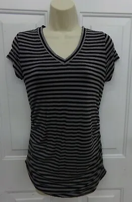 Liz Lange Black & Gray Striped Short Sleeve Lightweight Maternity Shirt • $13.49