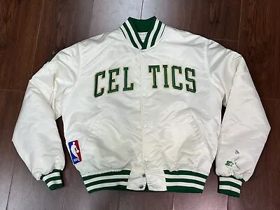 NBA Boston Celtics Starter Bomber White Varsity Satin Vintage Baseball Jacket • $80